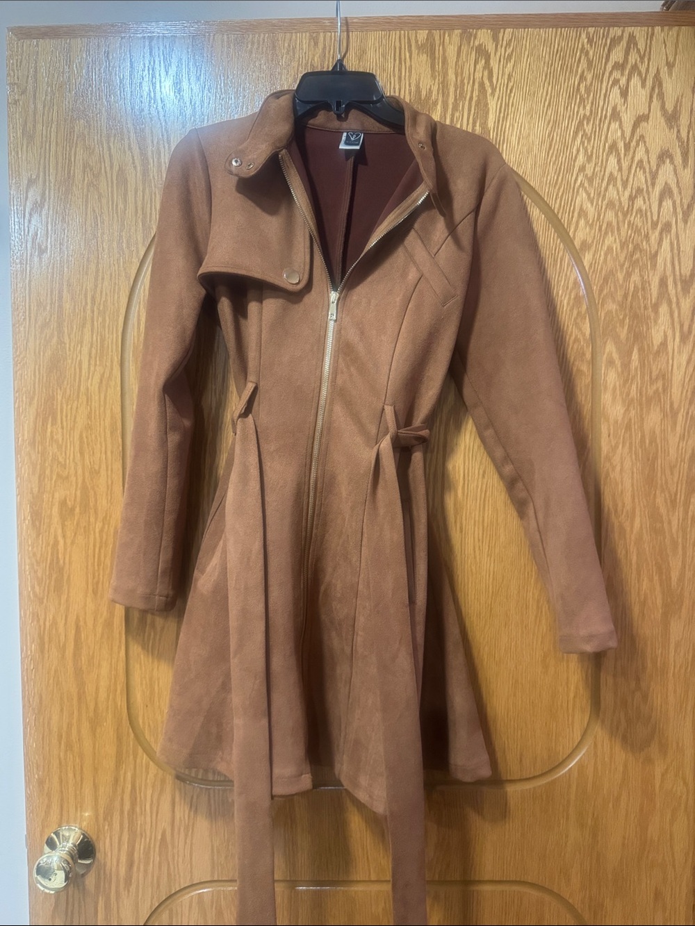 Women's Brown Faux-Suede Coat Dress